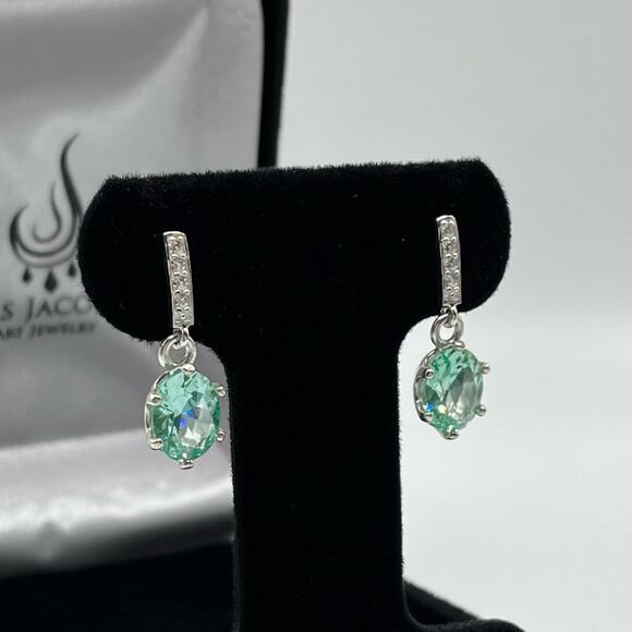 BEAUTIFUL 4ct Oval Cut Ice Green Spinel Earrings in Sterling Silver - Picture 3 of 3